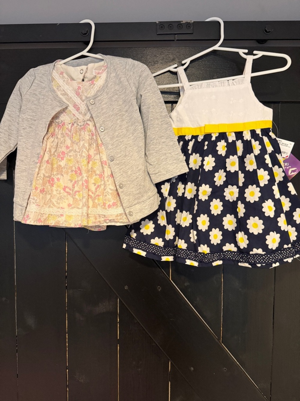 Girls' Navy Daisy Dress with Gray Cardigan